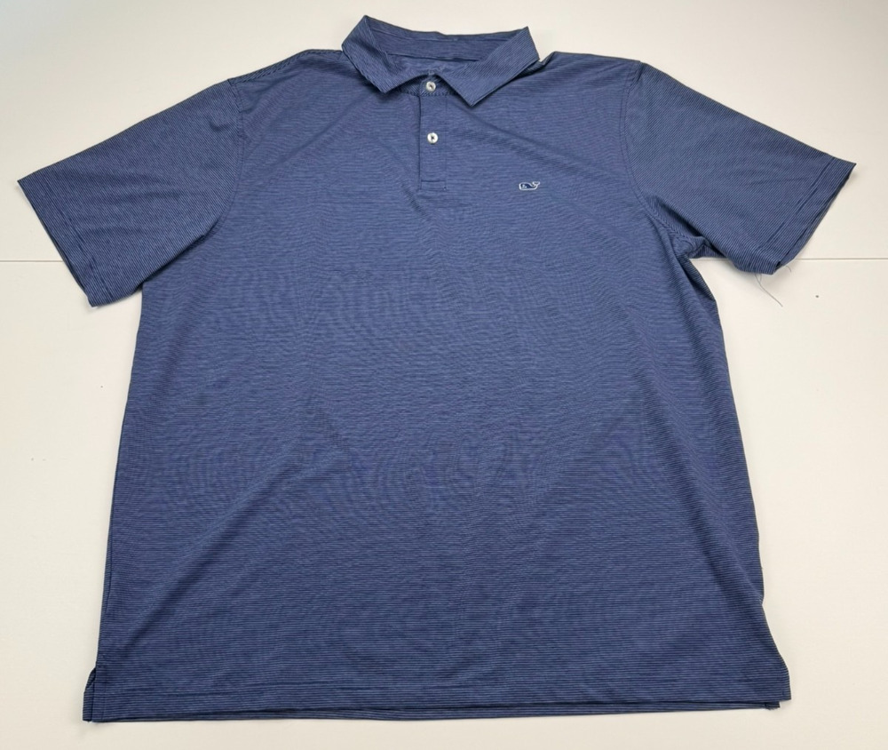 Vineyard Vines Performance Polo Shirt Mens XL Blue Striped Bradley Sankaty Golf